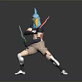 Bird Headed Humanoid Character Wielding Dual Swords In Dynamic Combat Stance