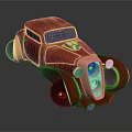 Red Vintage Car With Classic Design Rounded Body And Unique Headlights