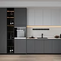 Modern Kitchen Wine Cabinet With Open Shelves And Gray Cabinet Storage Design