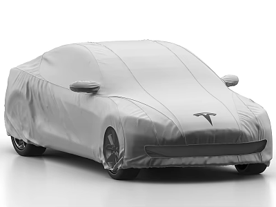 Tesla Car Covered With Protective Vehicle Cover For Exterior Protection And Safety 3d model