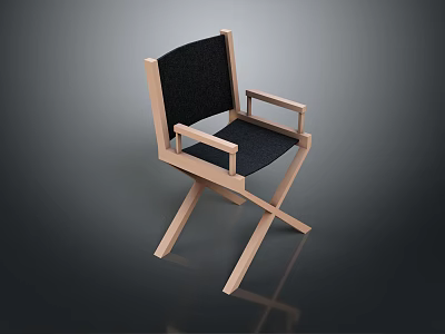 Comfortable Folding Lounge Chair with Wooden Frame Black Cushion and Armrests 3d model