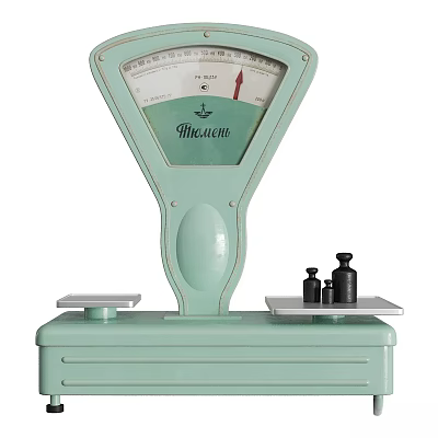 Vintage Light Green Commercial Scale With Weights On Platform For Business Use 3d model