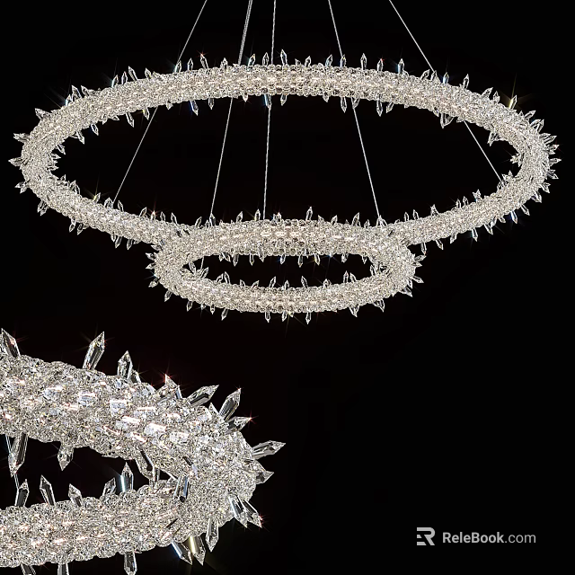 Modern Double Circular Ring Crystal Chandelier With Transparent Crystal Decorations And Hanging Pendant 3d model 