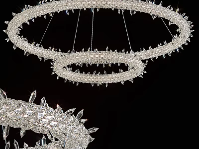 Modern Double Circular Ring Crystal Chandelier With Transparent Crystal Decorations And Hanging Pendant 3d model