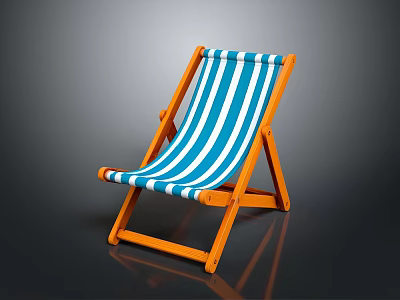 Blue And White Striped Folding Chair With Orange Wooden Frame 3d model