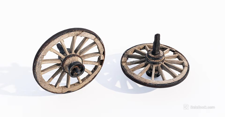 Vintage Wooden Wheels With Classic Spokes And Rustic Design For Decorative 3d model 