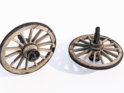 Vintage Wooden Wheels With Classic Spokes And Rustic Design For Decorative 3d model