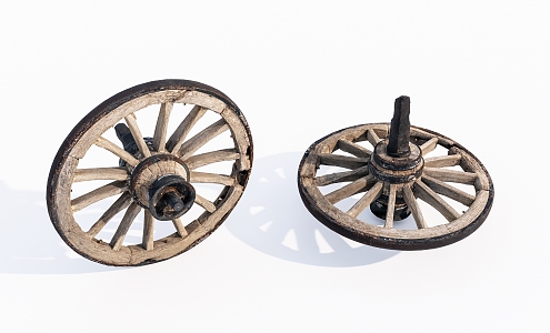 Modern wheels, old wooden wheels, old objects 3d model