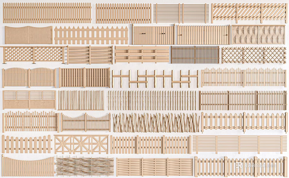 Wooden Garden Fences Collection Featuring Slatted Designs Lattice Patterns And Decorative Panels 3d model 