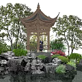 Chinese-style pavilion rockery hexagonal pavilion plant 3d model