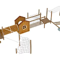 Wooden Playground Equipment With Cabin Climbing Rope Net And Ladder Structures