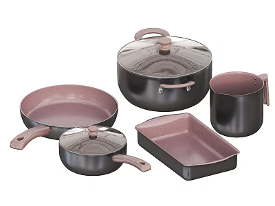 Modern Stylish Cookware Set With Frying Pan Saucepan Stockpot And Baking Tray 3d model