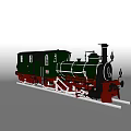 Classic Green Red Steam Train With Black Chimney On Railway Track
