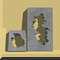Decorative Ornament Set Featuring Gray Cube Hollow Out Design And Yellow Interior For Home Decor