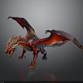 Red Mythical Dragon With Detailed Wings In 3D Rendered Standing Pose