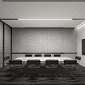 Modern Conference Room Interior Design With Long Meeting Table Black Chairs And Ceiling Lights
