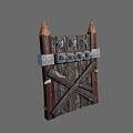 Medieval Wooden Door With Crossed Metal Bars And Stone Accents Vintage Design