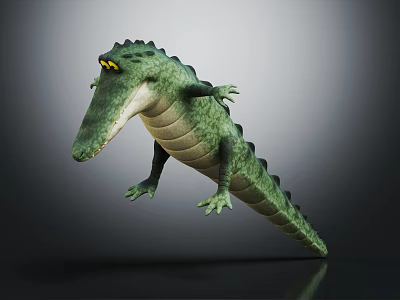 Cartoon Alligator Character As Playful Green Reptile With 3D Rendered Design And Yellow Eyes 3d model