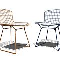 Modern Leisure Chair featuring Metal Frame Wire Mesh Design and White Cushion in Orange Blue