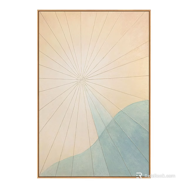 Abstract Painting With Radiating Lines Beige Background And Light Blue Wave Design 3d model 