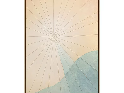 Abstract Painting With Radiating Lines Beige Background And Light Blue Wave Design 3d model