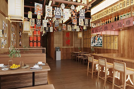 Japanese-style Japanese food shop Yaoniaoding sushi shop ramen restaurant Japanese food shop console Japanese-style burning bird house Jakakaya Japanese-style teppanyaki Japanese-style wall decoration Ukiyo-e 3d model