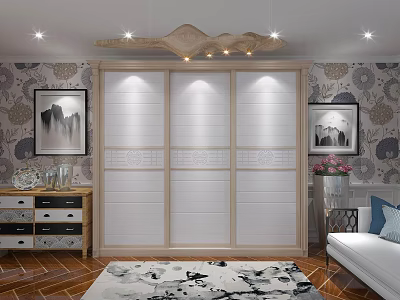 Modern White Sliding Door Wardrobe Interior Design With Wooden Frame And Functional Storage Space 3d model