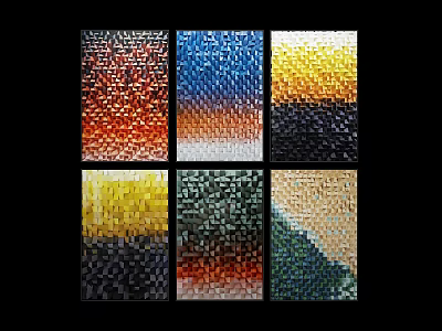 Colorful Textured Abstract Paintings With Six Square Panels And Gradient Hues 3d model