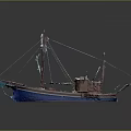 Traditional Wooden Water Transport Boat With Blue Hull Brown Upper Structure Masts Ropes