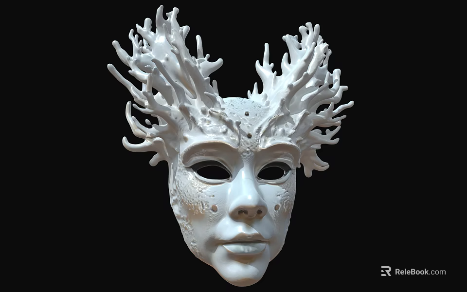 White Decorative Mask Ornament Set With Branch Like Design And Artistic Details 3d model 