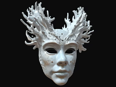 White Decorative Mask Ornament Set With Branch Like Design And Artistic Details 3d model