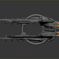 Futuristic Cosmic Spaceship Design With Metallic Structure And Glowing Engines