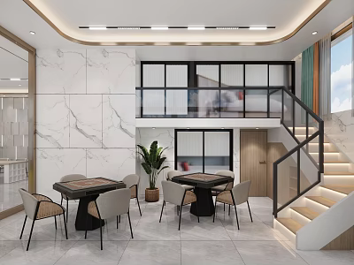 Modern Front Desk Reception Lobby With Reception Counter Seating And Lighting Fixtures 3d model