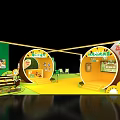 Qiaqia Exhibition Booth Design With Green Yellow Circular Structure And Product Display Shelves