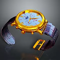 Luxury Golden Watch With Black Leather Strap White Dial And Moon Phase Design
