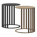 Modern Side Tables With Black And Golden Metal Vertical Slat Frames Round Top Design