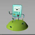 Cartoon Electronic Device Featuring Blue Body White Face Smiling Expression Arms Legs On Green Grass