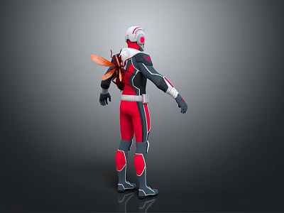 Back View of Red and Black Armored Superhero Character With Wasp Inspired Insect Wings 3d model