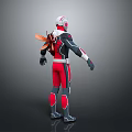 Back View of Red and Black Armored Superhero Character With Wasp Inspired Insect Wings 3d model