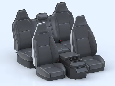 Black Leather Single Seater Sofa For Car Interior With Armrest Console 3d model