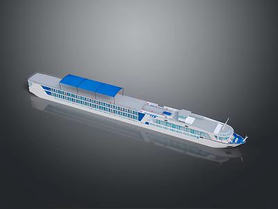 Long White And Blue Cruise Ship With Blue Roof And Multiple Windows 3d model