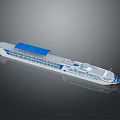 Long White And Blue Cruise Ship With Blue Roof And Multiple Windows