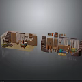 Detailed Interior Room Scene Components With Staircases Sofa And Decorative Elements