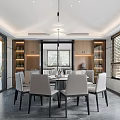 Modern Dining Room Interior With Open Layout Large Windows Dining Table And Chairs