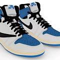 Stylish High Top Shoes With White Blue Black Color Accents And Nike Swoosh Detail
