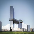 Modern Glass Building Facade With Unique Structure And Greenery On Urban Skyline