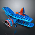 Colorful Cartoon Style Toy Airplane With Blue Biplane Wings And Orange Tail