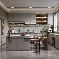 Modern Open Kitchen Interior With Island Counter Cabinets And Appliances