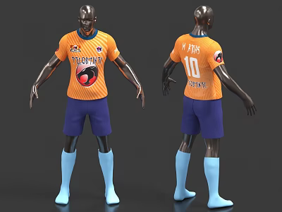 Orange Youth Sports Jersey With Blue Shorts Number 10 Front Back Design 3d model