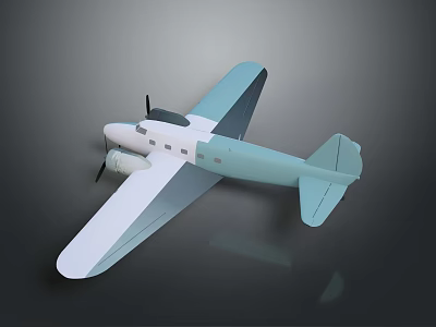 Light Blue And White Passenger Airplane With Twin Propellers And Classic Wings Design 3d model